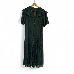 Vintage 90s Dark Green Lace Romantic Fairy Whimsigoth Sheer Cottagecore Dress